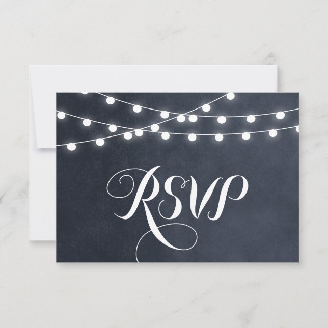 Tarjeta RSVP de Boda de Medianoche Blue String Lig (Anverso)
