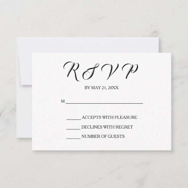 Tarjeta RSVP de boda de moda | Blanco y negro (Anverso)