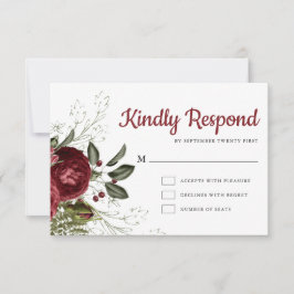 Tarjeta RSVP de Boda de Moda Floral Blanca y Borgo
