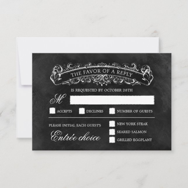 Tarjeta RSVP de boda de Moda rusa - Negro (Anverso)