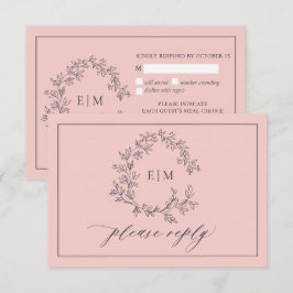 Tarjeta RSVP de boda de monograma azul de la marin