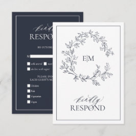 Tarjeta RSVP de Boda de Monograma Azul de Marina