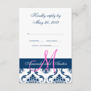 Tarjeta RSVP de boda de monograma de la Marina Dam