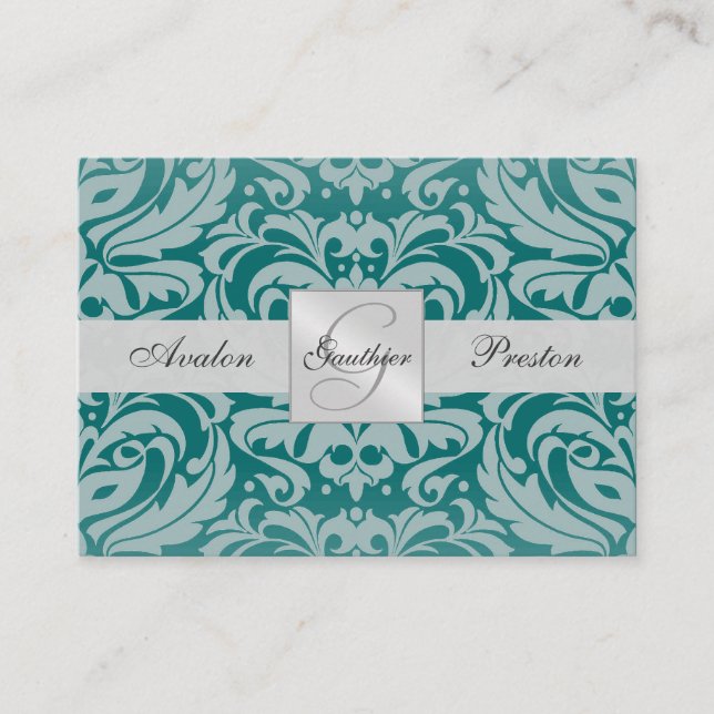 Tarjeta RSVP de boda de monograma plateado y Verde (Anverso)