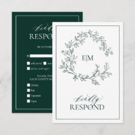 Tarjeta RSVP de boda de monograma verde esmeralda