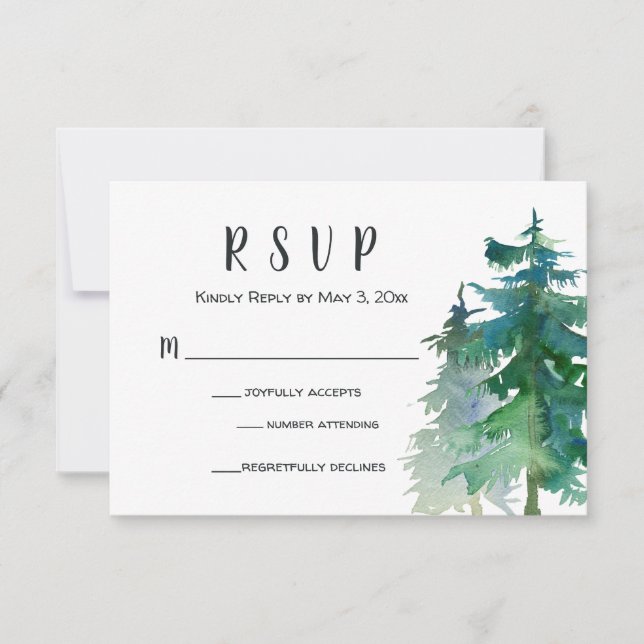 Tarjeta RSVP de boda de montaña con número de asis (Anverso)