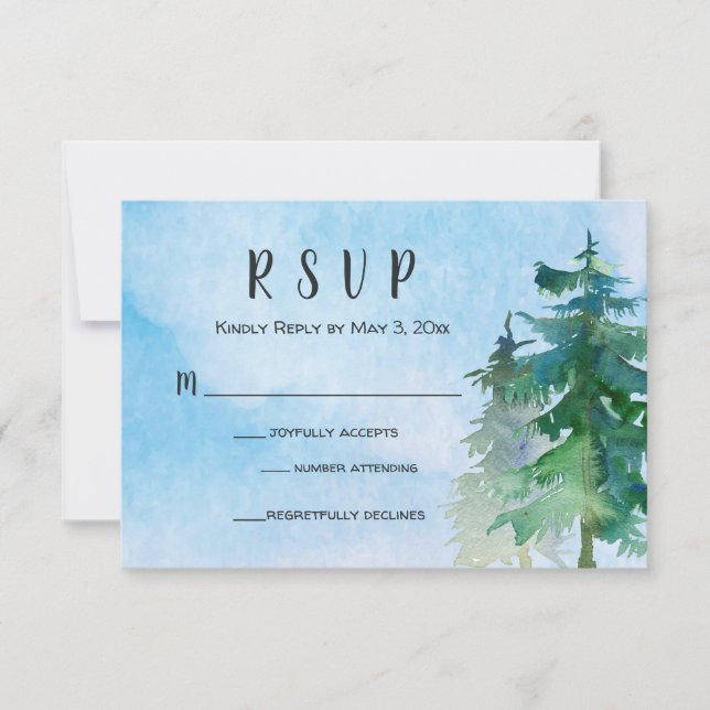 Tarjeta RSVP de boda de montaña con número de asis (Anverso)