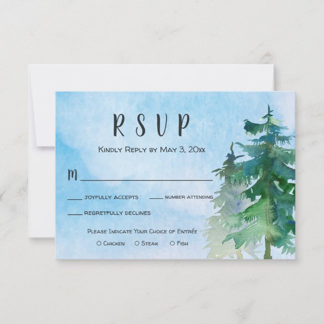 Tarjeta RSVP de Boda de Montaña con opción de cena (Anverso)