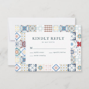 Tarjeta RSVP de boda de mosaico en español