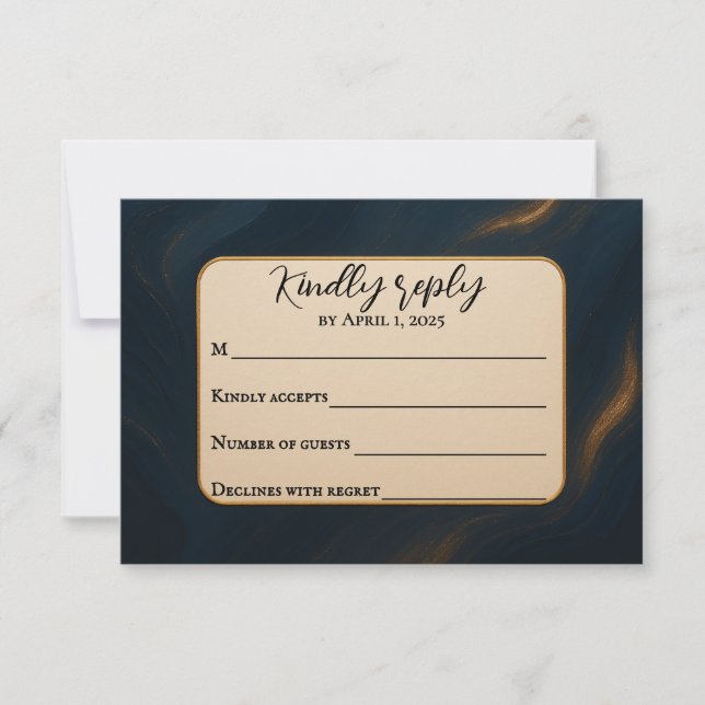 Tarjeta RSVP de boda de musa metálica (Anverso)