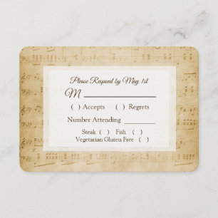 Tarjeta RSVP de boda de música de hoja antigua