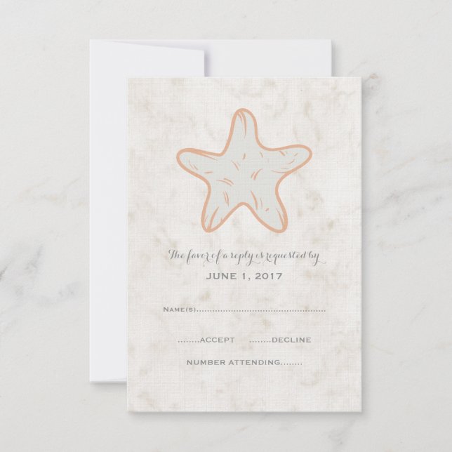 Tarjeta RSVP de boda de naranja Rustic Starfish (Anverso)