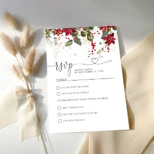Tarjeta RSVP de Boda de navidades Red Poinsettia