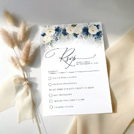 Tarjeta RSVP de Boda de Navy Roses Azules y Blanco