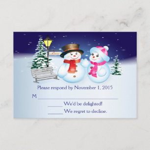Tarjeta RSVP De Boda De Nieve Azul Y Blanca