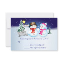 Tarjeta RSVP De Boda De Nieve Azul Y Blanca