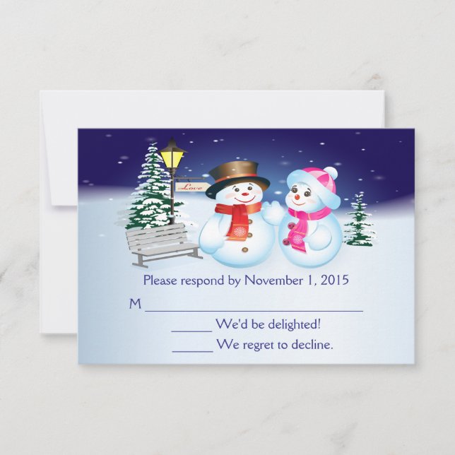 Tarjeta RSVP De Boda De Nieve Azul Y Blanca (Anverso)