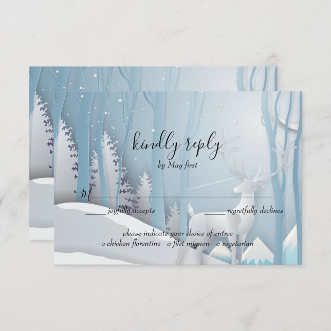 Tarjeta Rsvp de Boda de Nieve de Invierno (Anverso / Reverso)