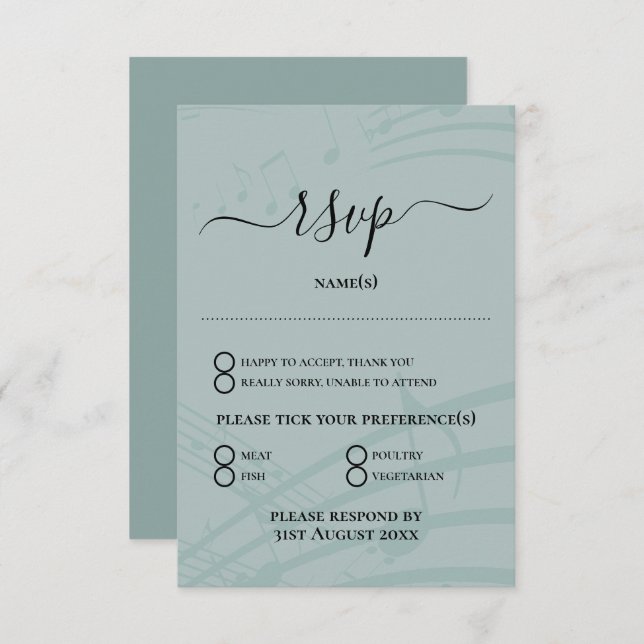 Tarjeta RSVP de Boda de notas de música de vidrio  (Anverso / Reverso)