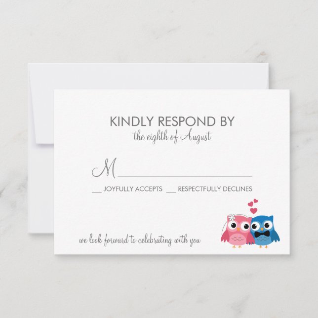 Tarjeta RSVP de Boda de Novia Adorable y Lechuza G (Anverso)