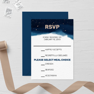 Tarjeta RSVP de Boda de Ombre Navy con estrellas d