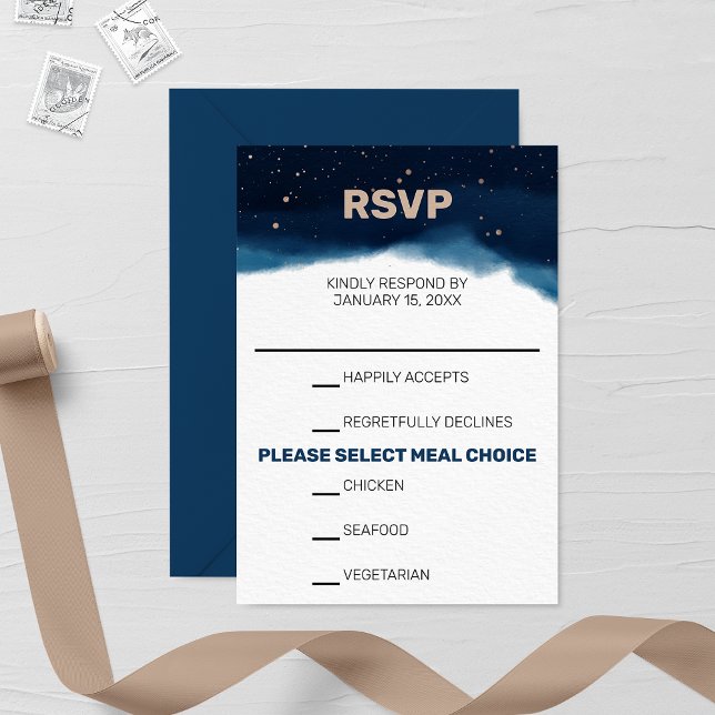 Tarjeta RSVP de Boda de Ombre Navy con estrellas d (Subido por el creador)