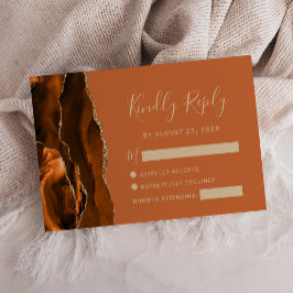 Tarjeta RSVP de Boda de Oro Agate Naranja quemado