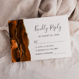 Tarjeta RSVP de Boda de Oro Agate Naranja quemado
