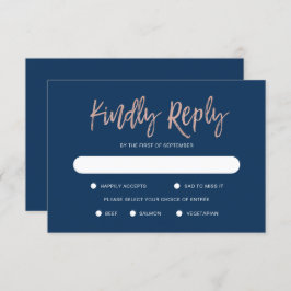 Tarjeta RSVP de Boda de Oro Azul y Rosa de la Mari