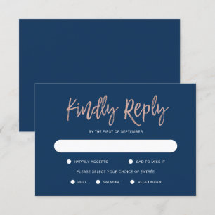 Tarjeta RSVP de Boda de Oro Azul y Rosa de la Mari