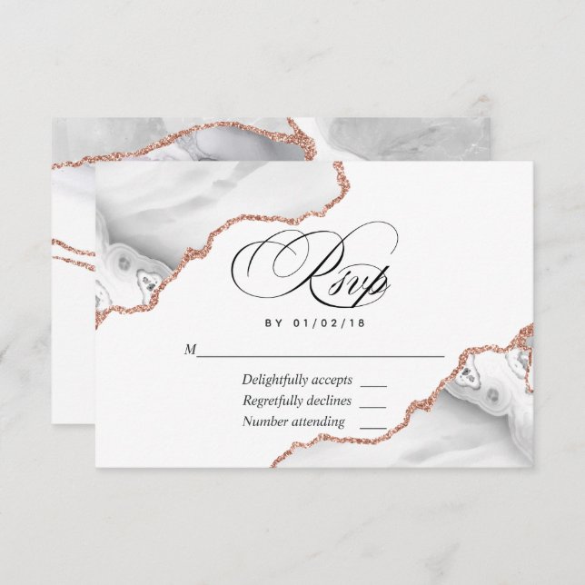Tarjeta RSVP de Boda de Oro Blanco y Rosa (Anverso / Reverso)