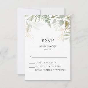 Tarjeta RSVP de Boda de oro de color verde acuarel