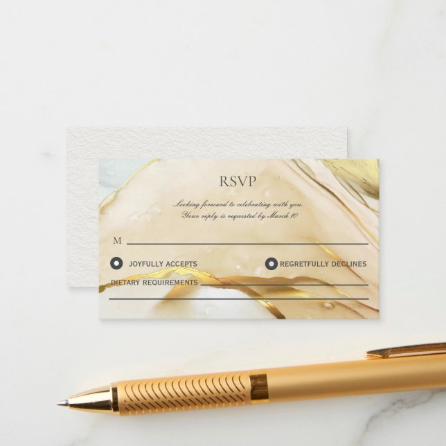 Tarjeta RSVP de Boda de Oro de Tinta Alcohólica ca (Anverso/Reverso In Situ)