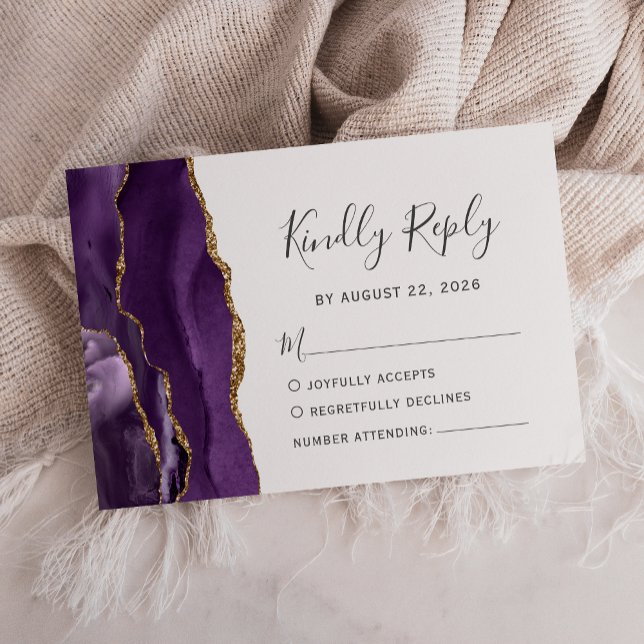 Tarjeta RSVP de Boda de Oro Morado Moderno (Subido por el creador)