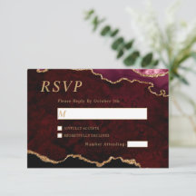 Tarjeta RSVP de Boda de Oro Negra y Borgoña