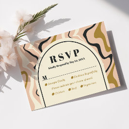 Tarjeta RSVP de Boda de Oro Negro Rosa Retro Swirl