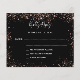 Tarjeta RSVP de boda de oro para rosa negro