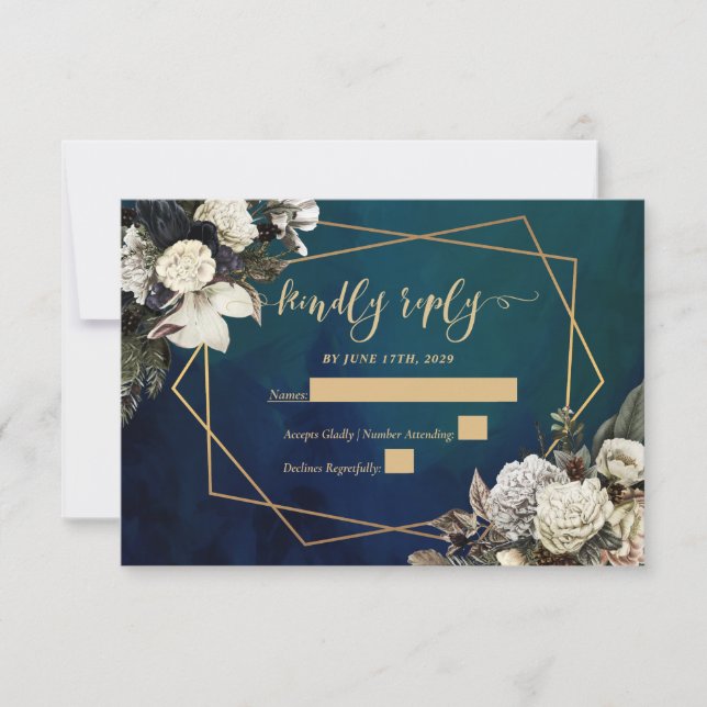 Tarjeta RSVP de Boda de Oro Romántico Floral (Anverso)