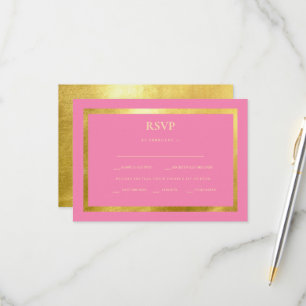Tarjeta RSVP de Boda de Oro Rosada y Metálica