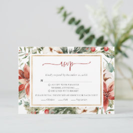 Tarjeta RSVP de Boda de Oro Verde Rojo de Invierno