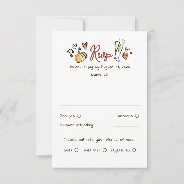Tarjeta RSVP de boda de otoño con risitas de mano (Anverso)