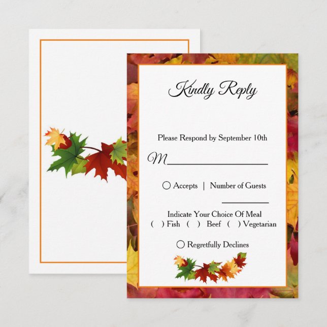 Tarjeta RSVP de boda de otoño de hojas (Anverso / Reverso)