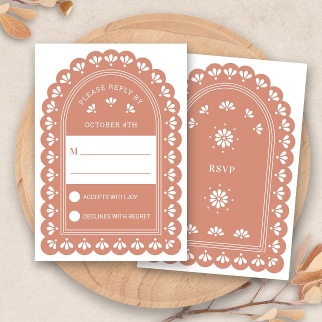 Tarjeta RSVP de Boda de Otoño del Arco de Cotta de (Terra Cotta Arch Autumn Wedding RSVP Card by Fiesta Valley Print)