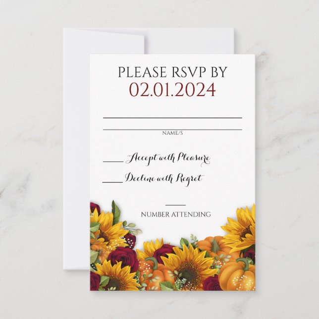 Tarjeta RSVP de boda de otoño rústica (Anverso)