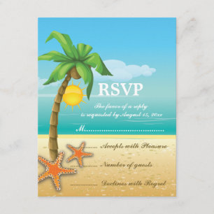 Tarjeta RSVP de boda de palma y playa de pez estre