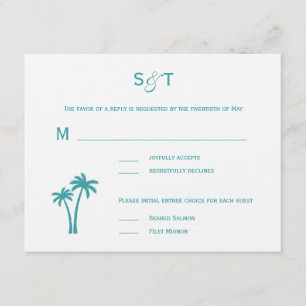 Tarjeta RSVP de Boda de Palmeras - Blanco/Aqua