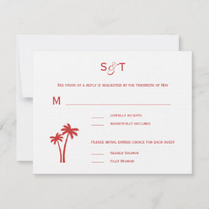 Tarjeta RSVP de Boda de Palmeras - Blanco/Rojo