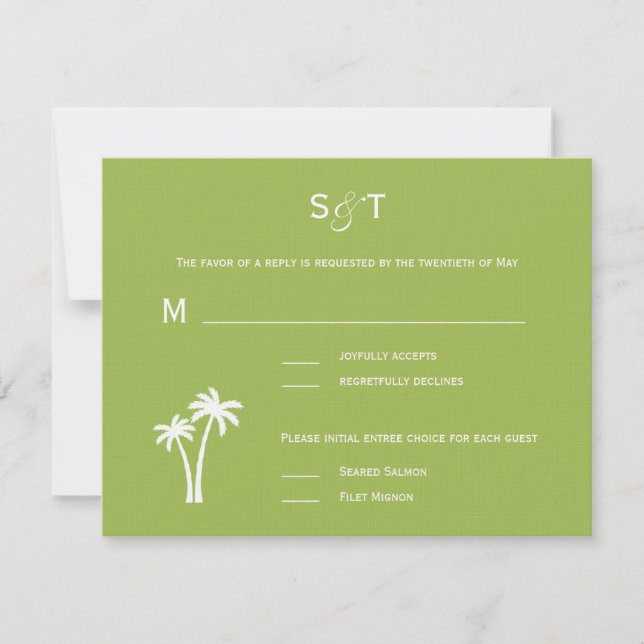 Tarjeta RSVP de Boda de Palmeras - Lime (Anverso)