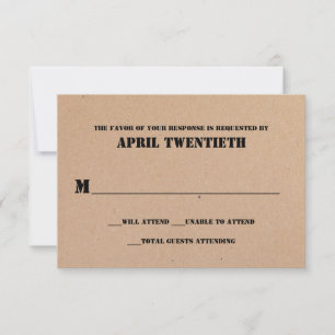 Tarjeta RSVP de boda de papel marrón rústico