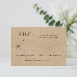 Tarjeta RSVP de boda de papel rústico